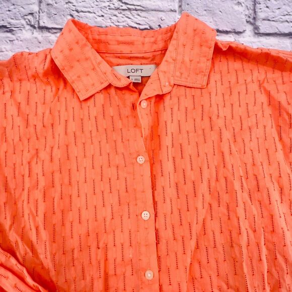 NOT FOR SALE Loft Shirt Blouse‎ Women's Small Peach Swiss Dot Print Button Front - Picture 2 of 8